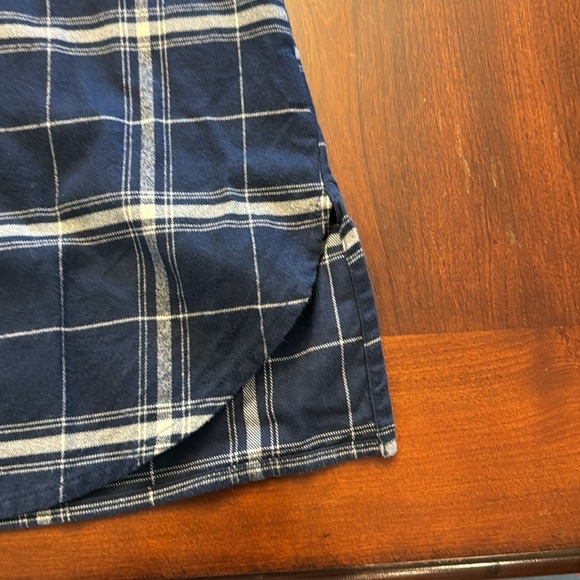 Garnet Hill NWOT Long Sleeve Navy Blue Plaid Flannel Button Down Dress - Picture 6 of 11